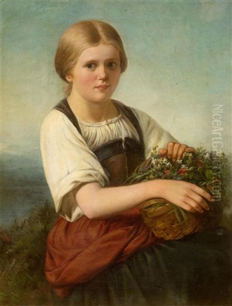 Flower Girl In A Broad Landscape Oil Painting by Ludwig Knaus