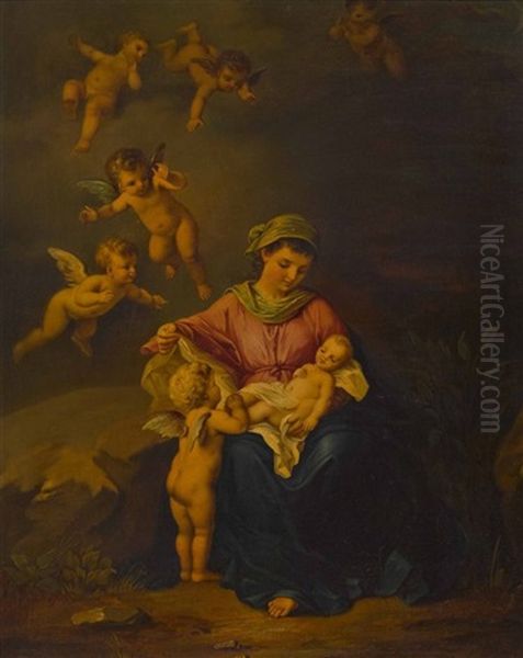 Madonna Mit Kind Und Putten Oil Painting by Ludwig Knaus