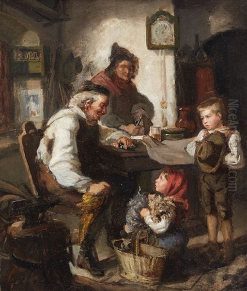 Grandfather And Grandchildren by Ludwig Knaus