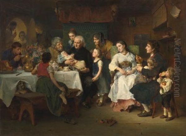 Die Taufe (the Christening) Oil Painting by Ludwig Knaus