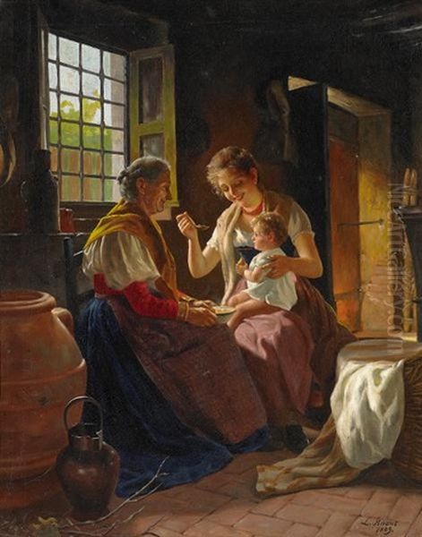 Interieur Mit Drei Generationen Oil Painting by Ludwig Knaus