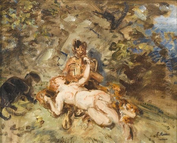 Faun Und Nymphe Oil Painting by Ludwig Knaus