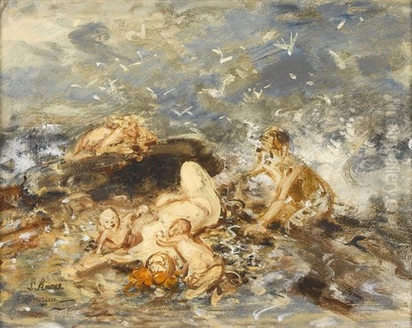 Nereiden Am Felsigen Strand Oil Painting by Ludwig Knaus