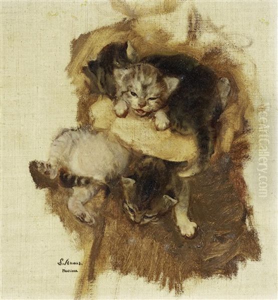 Katzchen (study) Oil Painting by Ludwig Knaus