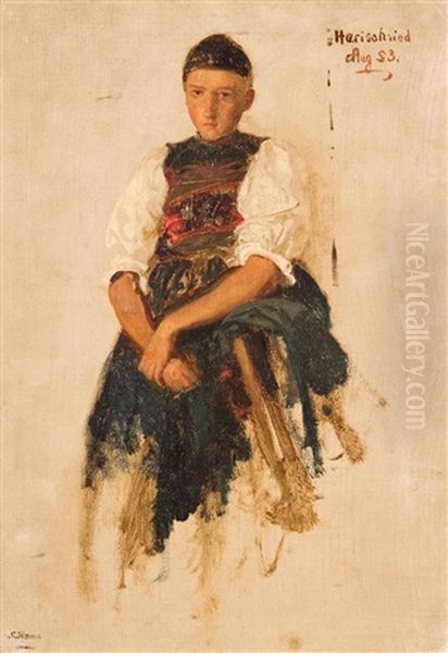 Junges Schwarzwaldmadchen (study) Oil Painting by Ludwig Knaus