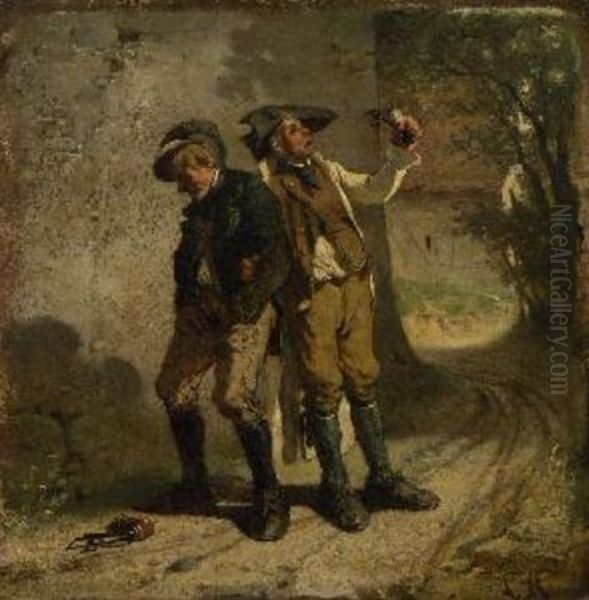 Zwei Zecher Auf Dem Heimweg Oil Painting by Ludwig Knaus