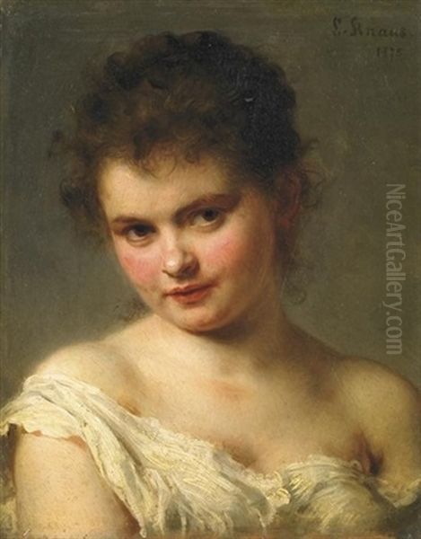 Brustbild Einer Jungen Frau Oil Painting by Ludwig Knaus