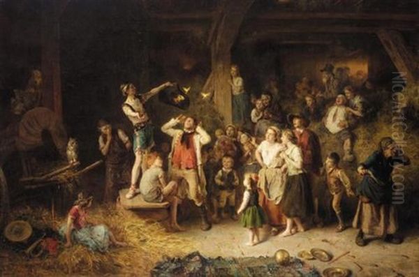 Der Taschenspieler In Der Scheune by Ludwig Knaus