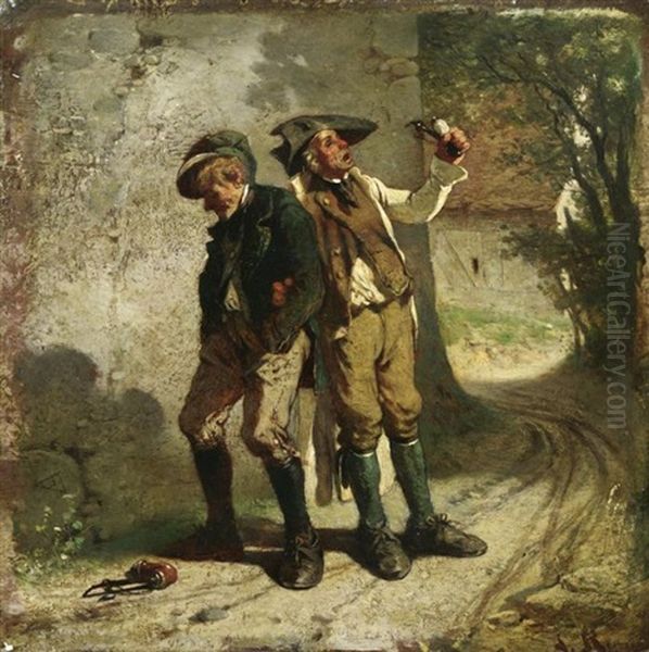 Dorftreiben: Zecher Auf Dem Heimweg Oil Painting by Ludwig Knaus