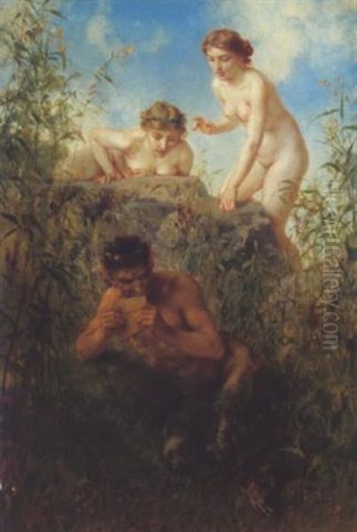 Satyr Und Nymphe Oil Painting by Ludwig Knaus