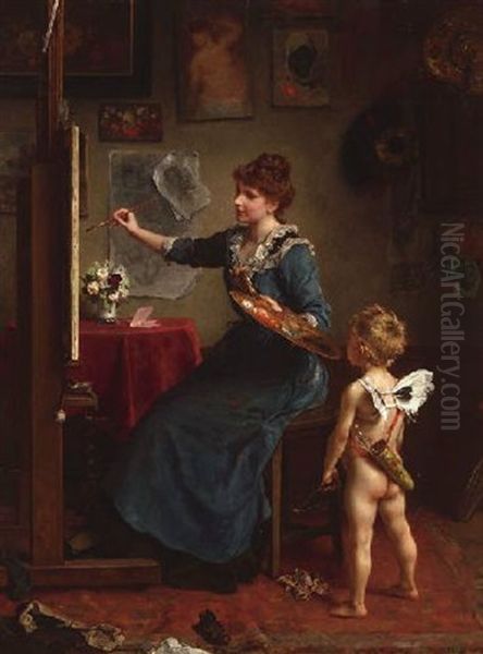 Die Malerin Und Ihr Modell Oil Painting by Ludwig Knaus