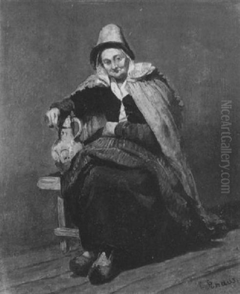 Sitzende Bauersfrau Mit Steinzeugkrug Oil Painting by Ludwig Knaus