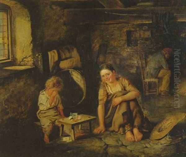 Das Innere Einer Schwarzwalder Bauernstube Oil Painting by Ludwig Knaus