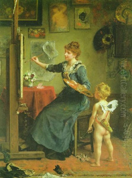 Die Malerin Und Ihr Modell by Ludwig Knaus