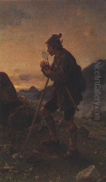 Rauchender Bergmann Mit Axt Oil Painting by Ludwig Knaus