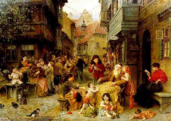 In The Schtetl Oil Painting by Ludwig Knaus