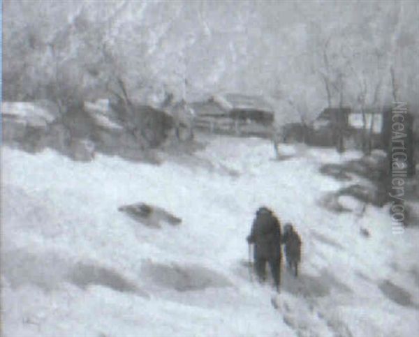 Old Man And Child Walking In Snow Oil Painting by Ludwig Knaus