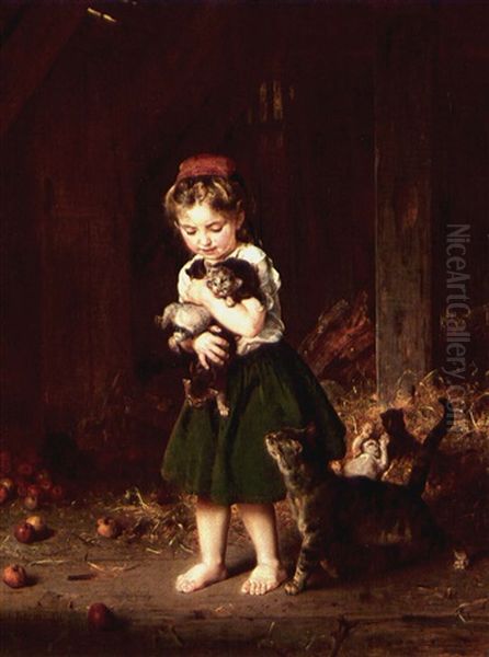 A Handful Of Kittens Oil Painting by Ludwig Knaus