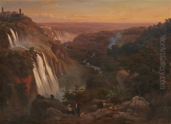 The Waterfall At Tivoli Oil Painting by Franz Knebel