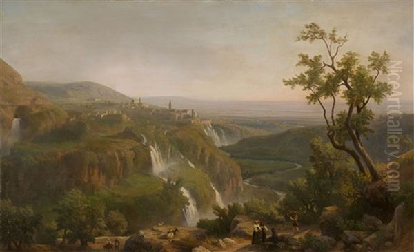 Landscape With The Waterfalls Of Tivoli Oil Painting by Franz Knebel