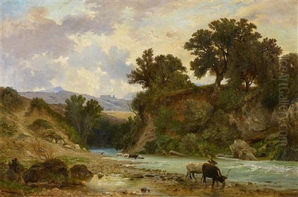 Flusslauf In Der Romischen Campagna Oil Painting by Franz Knebel