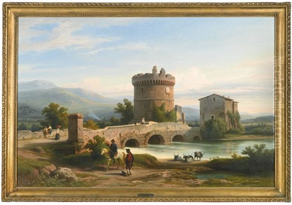 View Of The Lucano Bridge And The Plauti Sepulcher At Tivoli by Franz Knebel