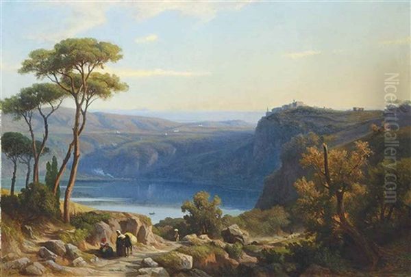 Lake Nemi, Italy Oil Painting by Franz Knebel