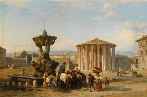 Temple Of Vesta, Rome Oil Painting by Franz Knebel