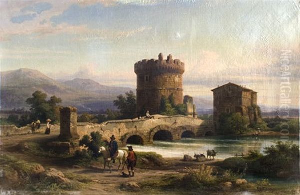 Il Ponte Lucano Con Il Sepolcro Dei Plauzi Sulla Via Di Tivoli Oil Painting by Franz Knebel