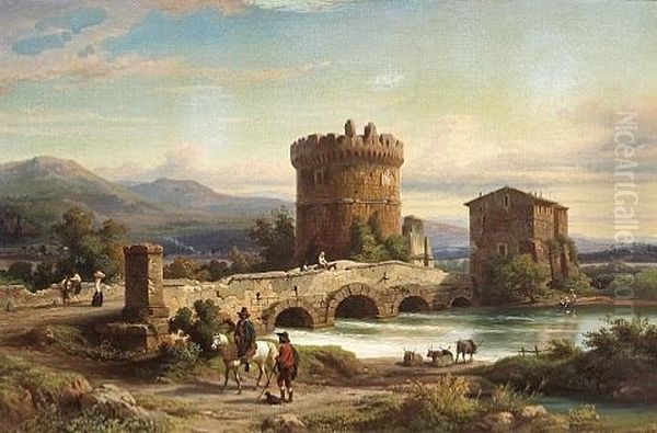 A View Of The Ponte Lucano And The Sepolcro Dei Plautii At Tivoli Oil Painting by Franz Knebel