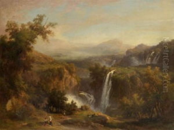 Italienische Berglandschaft Mit Wasserfallen Oil Painting by Franz Knebel