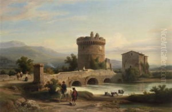 Der Ponte Luciano Und Das Grabmal Der Plautier Bei Tivoli Oil Painting by Franz Knebel