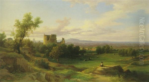 Campagnalandschaft Mit Blick Auf Rom Oil Painting by Franz Knebel