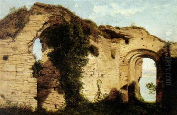 Ruins With A Coast In The Background Oil Painting by Franz Knebel