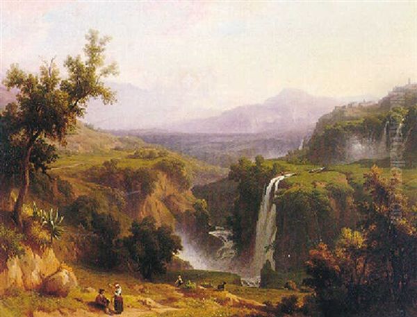 Extensive View Of The Cascades At Tivoli Oil Painting by Franz Knebel