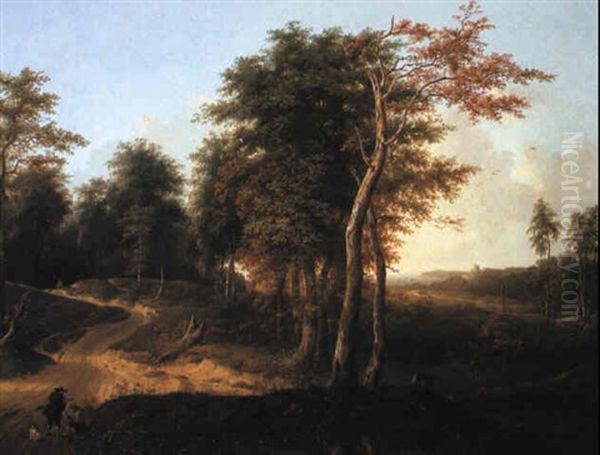 Waldlandschaft Mit Jager Und Bettler Oil Painting by Johann Kneipp