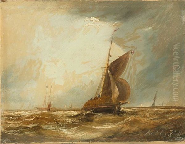 Paar Gemalde: Marine Mit Segelschiffen Oil Painting by William Adolphus Knell