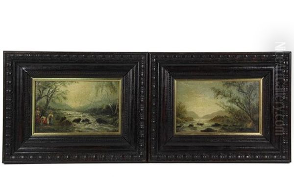 Pair Of English Riverscapes Oil Painting by William Adolphus Knell