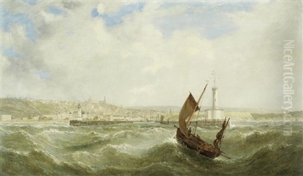 A Heavy Swell Off Boulogne Harbour Oil Painting by William Adolphus Knell