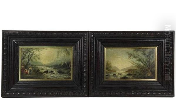 Pair Of English Riverscapes Oil Painting by William Adolphus Knell