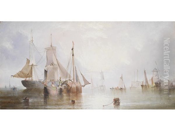 Hauling In The Nets Oil Painting by William Adolphus Knell