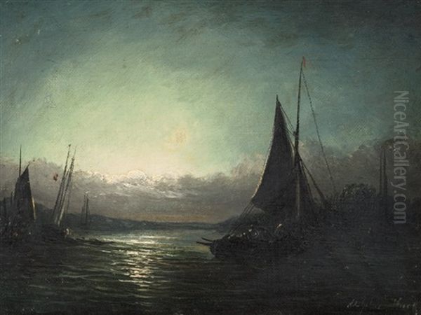 Marine Motive By Night Oil Painting by William Adolphus Knell