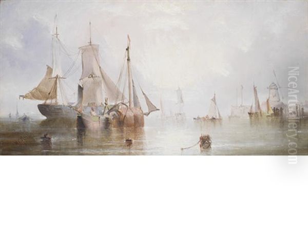 Hauling In The Nets Oil Painting by William Adolphus Knell