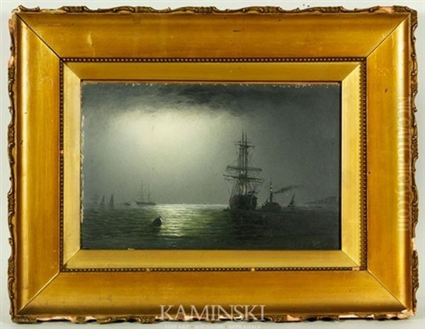 Moonlit Harbor Oil Painting by William Adolphus Knell