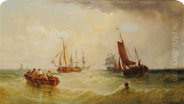 Shipping Off A Coastline Oil Painting by William Adolphus Knell