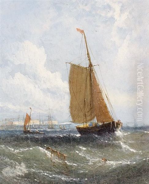 Fishing Boats In Choppy Waters by William Adolphus Knell