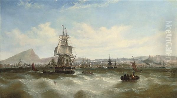 A Merchantman Preparing To Leave Her Anchorage by William Adolphus Knell