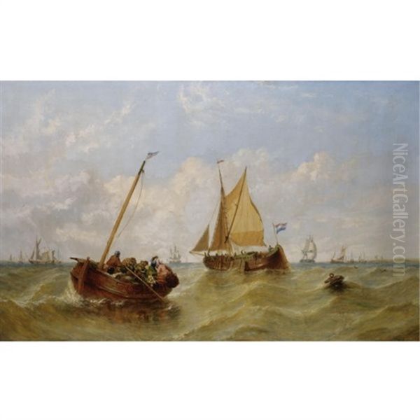 Shipping Off The Dutch Coast Oil Painting by William Adolphus Knell