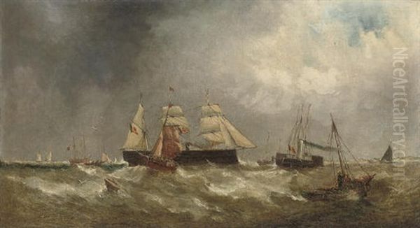 Crowded Waters Off The French Coast Oil Painting by William Adolphus Knell