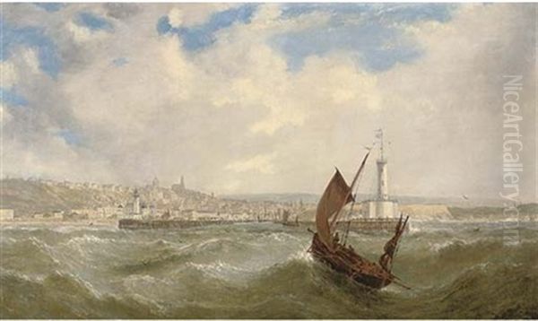 A Fishing Smack In A Heavy Swell Off Boulogne Oil Painting by William Adolphus Knell